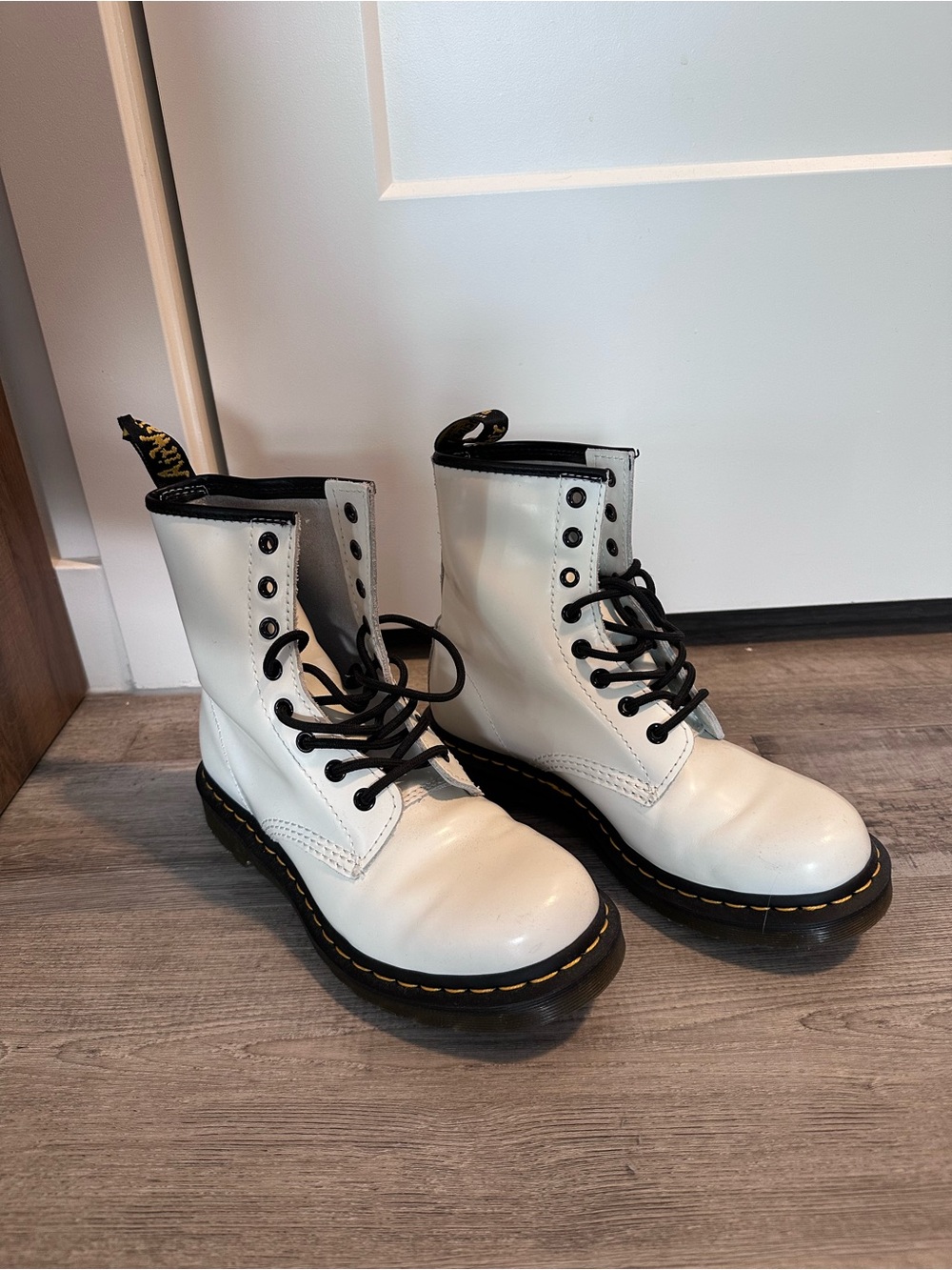 Dr. Martens White Lace-Up Combat Boots